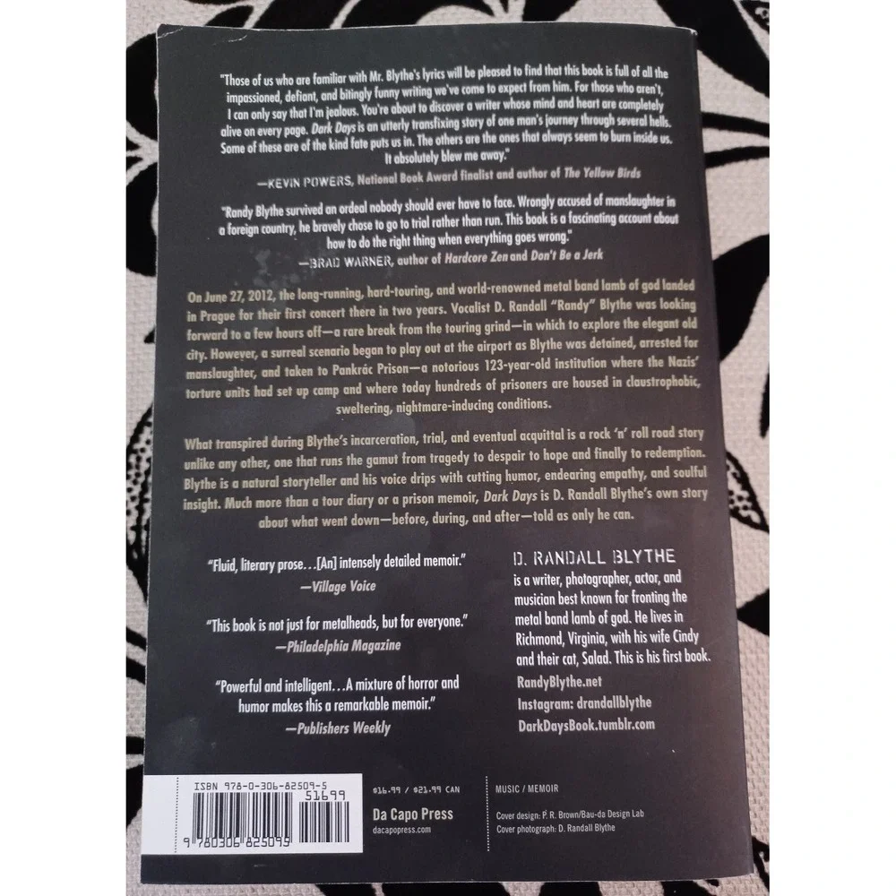 Dark Days By D. Randall Blythe Book Lamb Of God Metal Music Autobiography